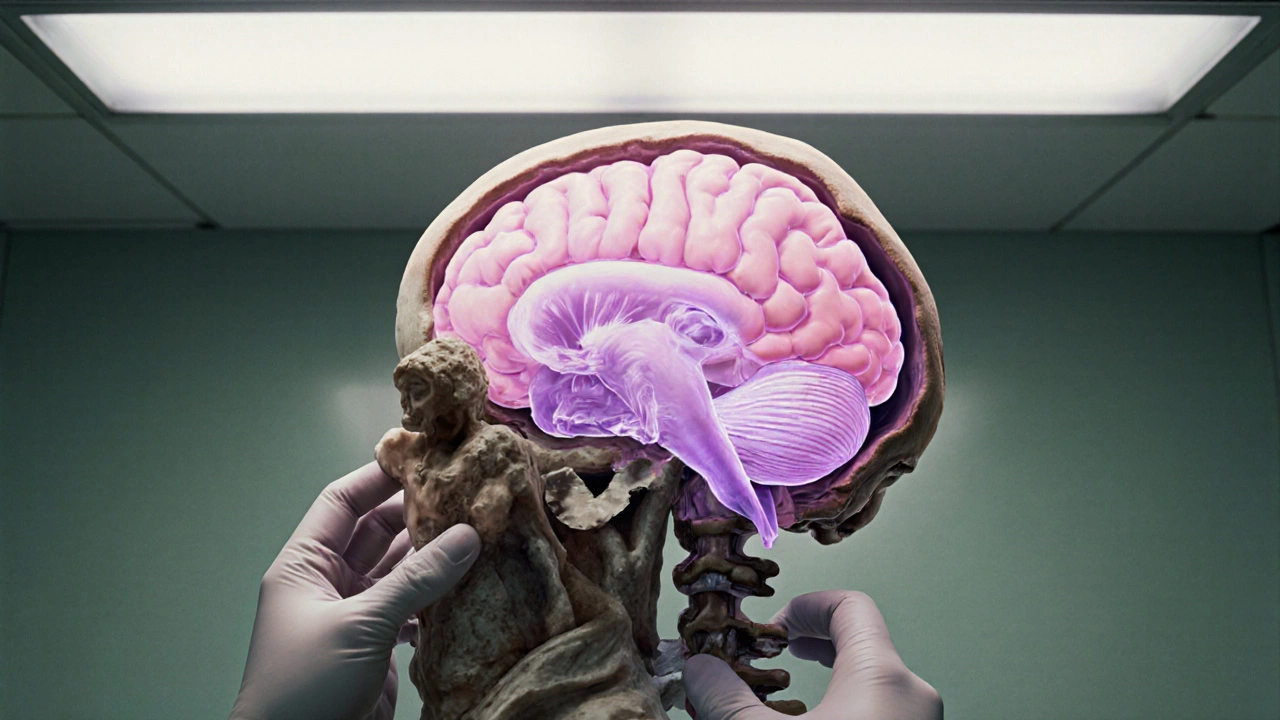 Illustration médicale d’un cerveau gonflé montrant un œdème cérébral.