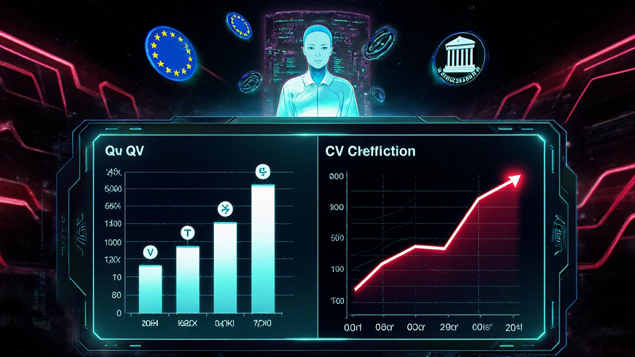 Tableau de bord hybride DAO montrant les votes quadratiques rapides et les courbes de conviction lentes, avec un assistant IA.